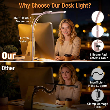 LED Desk Lamp for Home Office, Flexible Gooseneck Desk Lamp with Clamp