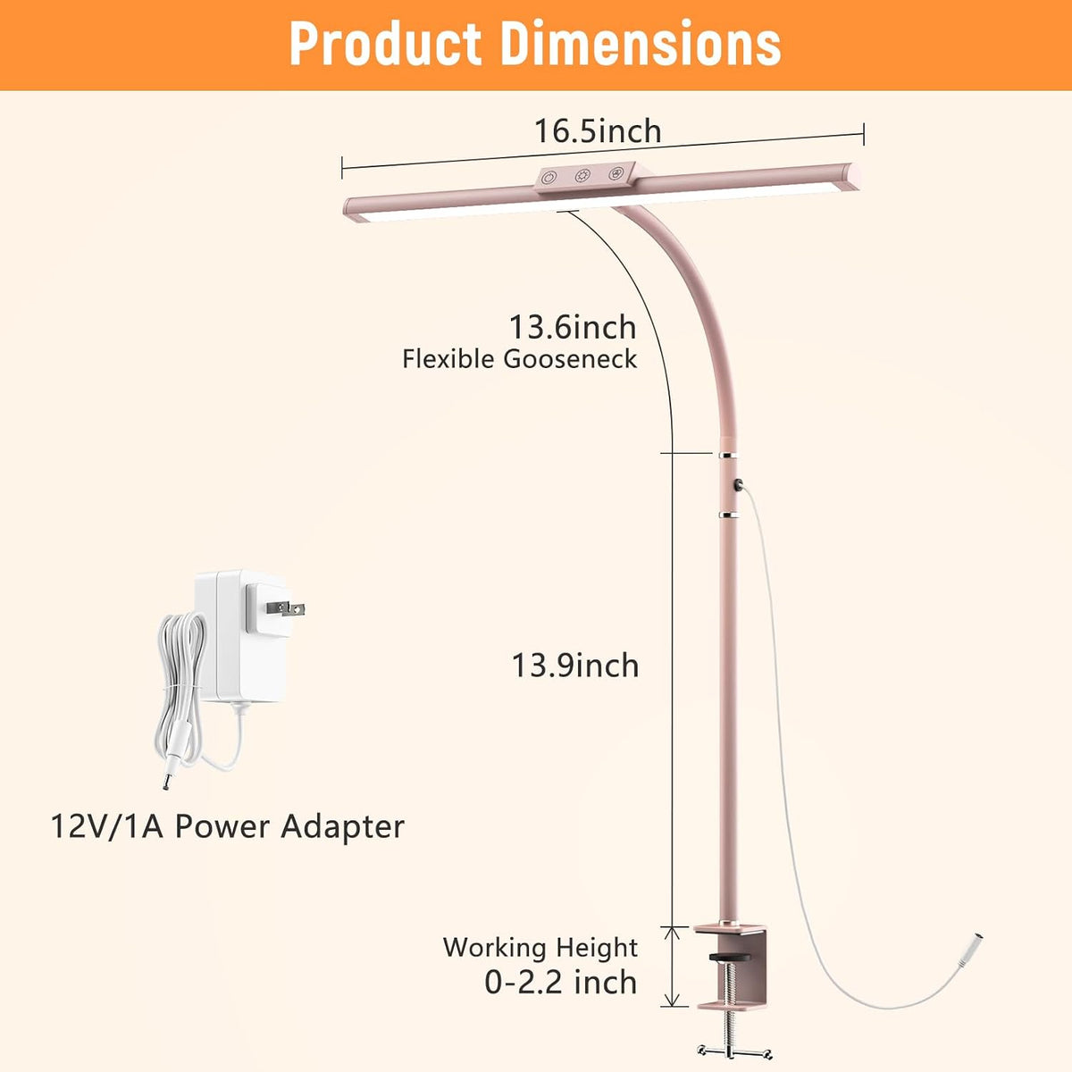 LED Desk Lamp for Home Office, Flexible Gooseneck Desk Lamp with Clamp