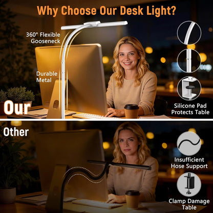 LED Desk Lamp for Home Office, Flexible Gooseneck Desk Lamp with Clamp