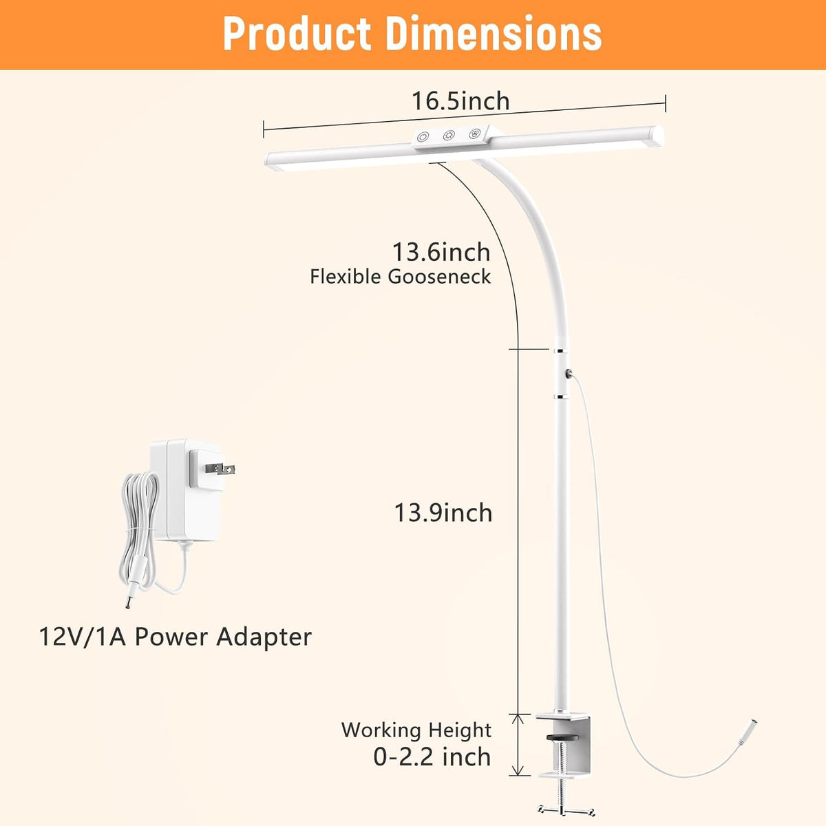 LED Desk Lamp for Home Office, Flexible Gooseneck Desk Lamp with Clamp