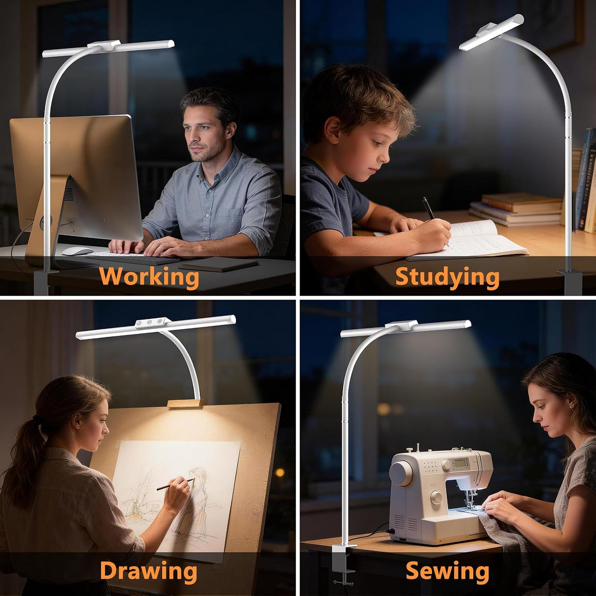 LED Desk Lamp for Home Office, Flexible Gooseneck Desk Lamp with Clamp