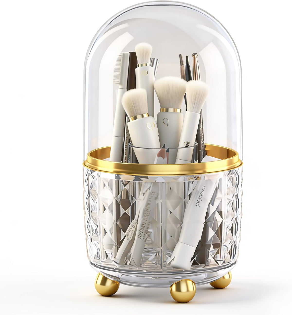 Dark Green Pen Pencil Holder for Desk, 360° Rotating Pen Organizer, Green Office Supplies, Cute Pen Holder, 6-Compartment Pencil Holder Rotating