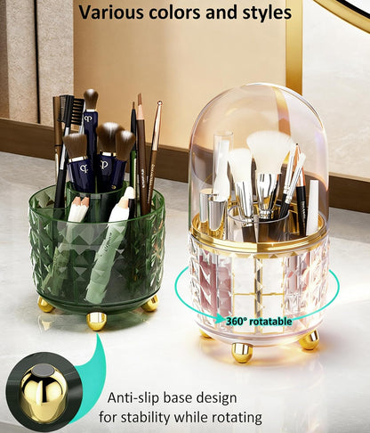 Dark Green Pen Pencil Holder for Desk, 360° Rotating Pen Organizer, Green Office Supplies, Cute Pen Holder, 6-Compartment Pencil Holder Rotating