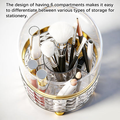 Dark Green Pen Pencil Holder for Desk, 360° Rotating Pen Organizer, Green Office Supplies, Cute Pen Holder, 6-Compartment Pencil Holder Rotating