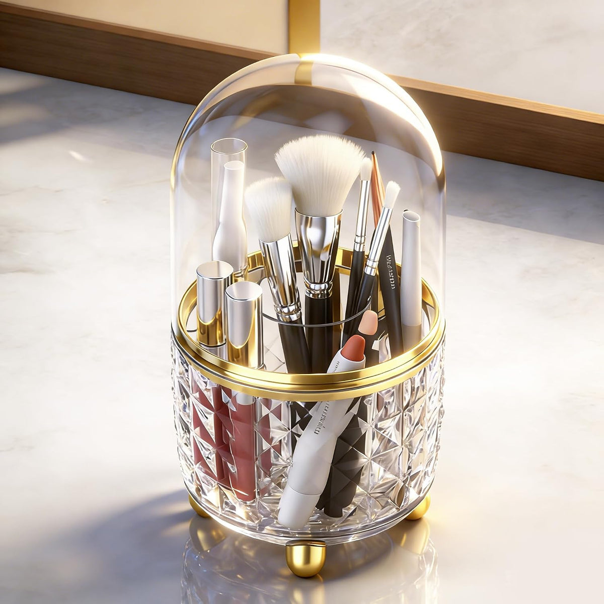 Dark Green Pen Pencil Holder for Desk, 360° Rotating Pen Organizer, Green Office Supplies, Cute Pen Holder, 6-Compartment Pencil Holder Rotating