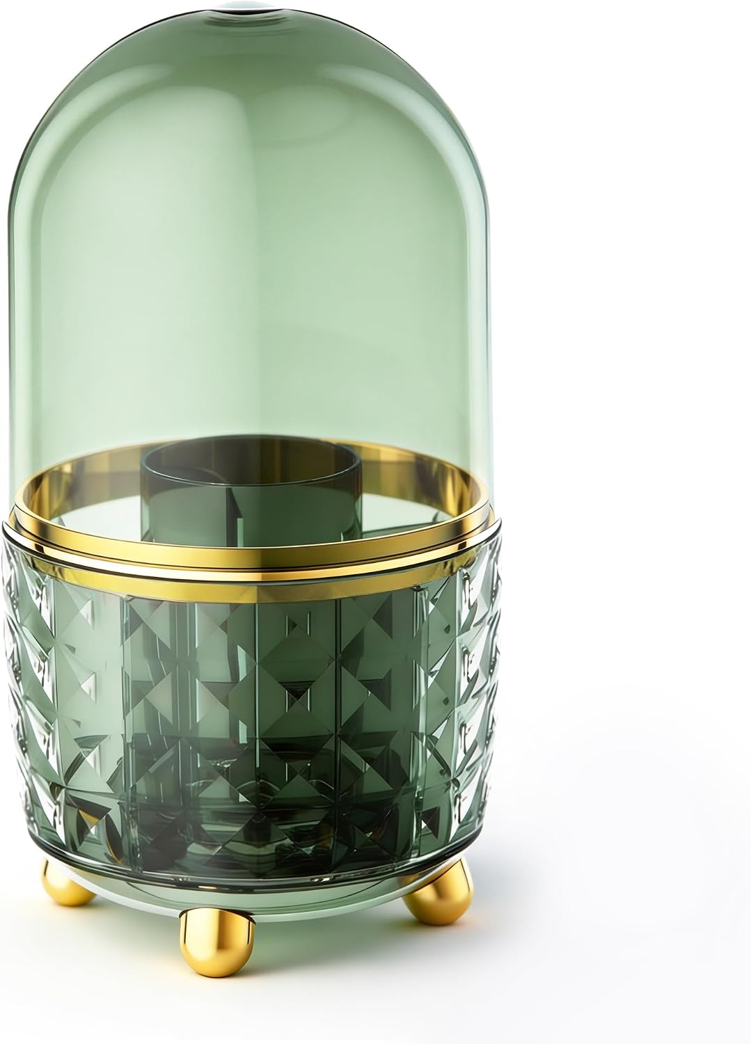 Dark Green Pen Pencil Holder for Desk, 360° Rotating Pen Organizer, Green Office Supplies, Cute Pen Holder, 6-Compartment Pencil Holder Rotating