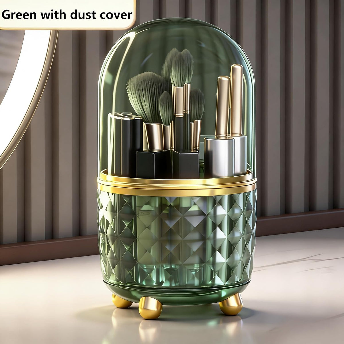 Dark Green Pen Pencil Holder for Desk, 360° Rotating Pen Organizer, Green Office Supplies, Cute Pen Holder, 6-Compartment Pencil Holder Rotating