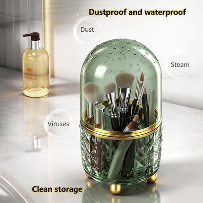 Dark Green Pen Pencil Holder for Desk, 360° Rotating Pen Organizer, Green Office Supplies, Cute Pen Holder, 6-Compartment Pencil Holder Rotating