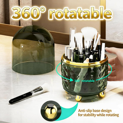 Dark Green Pen Pencil Holder for Desk, 360° Rotating Pen Organizer, Green Office Supplies, Cute Pen Holder, 6-Compartment Pencil Holder Rotating