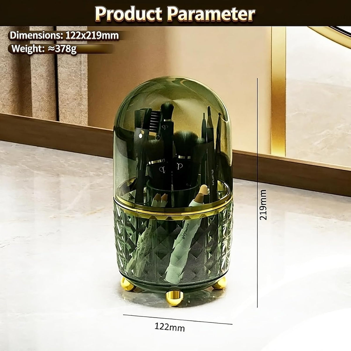 Dark Green Pen Pencil Holder for Desk, 360° Rotating Pen Organizer, Green Office Supplies, Cute Pen Holder, 6-Compartment Pencil Holder Rotating