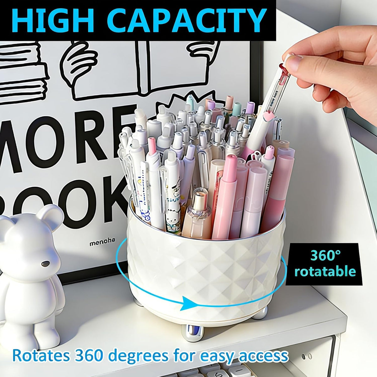 Dark Green Pen Pencil Holder for Desk, 360° Rotating Pen Organizer, Green Office Supplies, Cute Pen Holder, 6-Compartment Pencil Holder Rotating