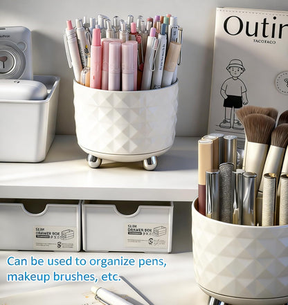 Dark Green Pen Pencil Holder for Desk, 360° Rotating Pen Organizer, Green Office Supplies, Cute Pen Holder, 6-Compartment Pencil Holder Rotating