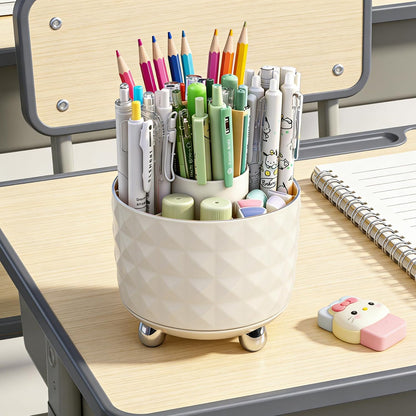 Dark Green Pen Pencil Holder for Desk, 360° Rotating Pen Organizer, Green Office Supplies, Cute Pen Holder, 6-Compartment Pencil Holder Rotating