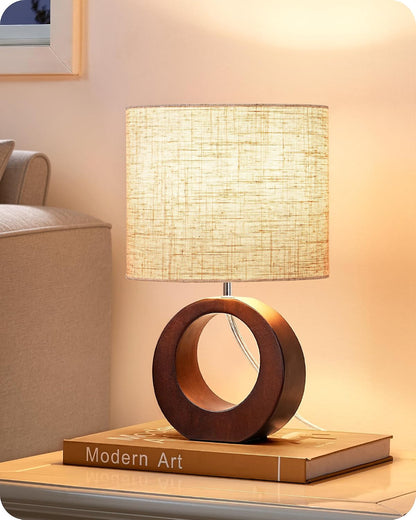 13.4" Small Wood Table Lamp, ON-Off Switch, E26 Base, Bedroom