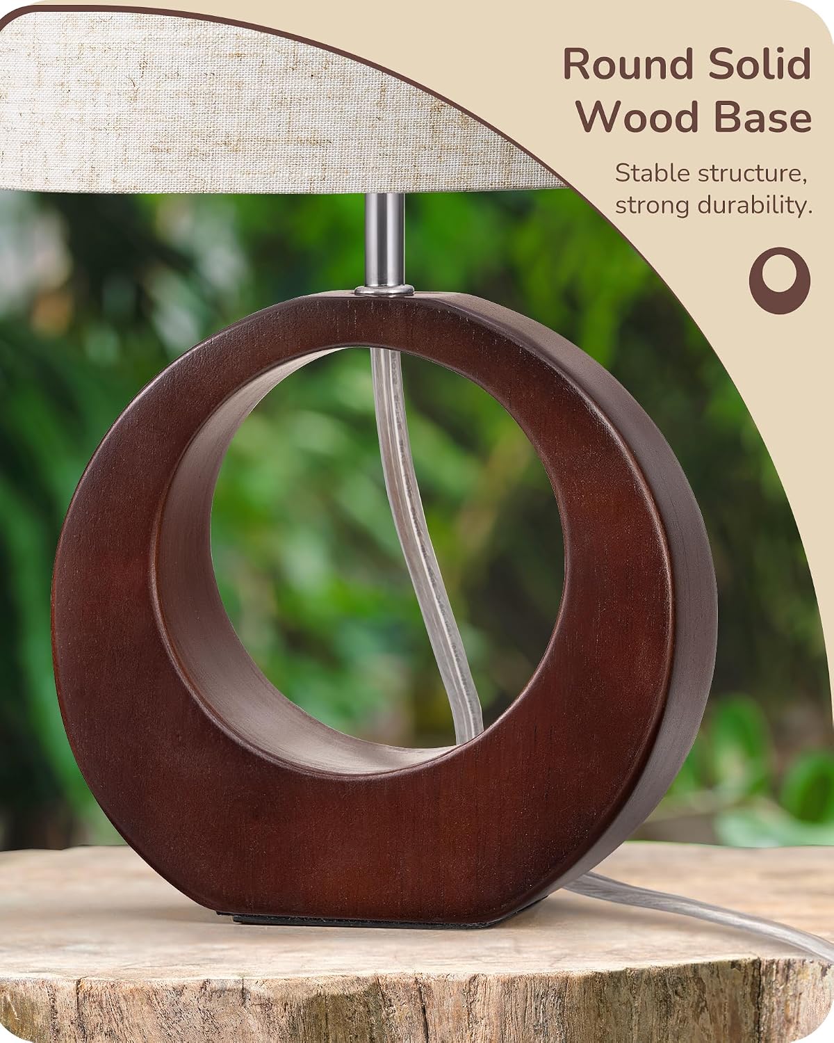 13.4" Small Wood Table Lamp, ON-Off Switch, E26 Base, Bedroom