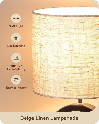 13.4" Small Wood Table Lamp, ON-Off Switch, E26 Base, Bedroom