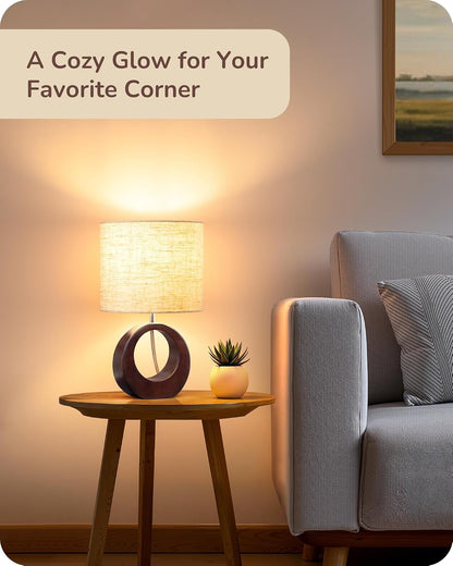 13.4" Small Wood Table Lamp, ON-Off Switch, E26 Base, Bedroom