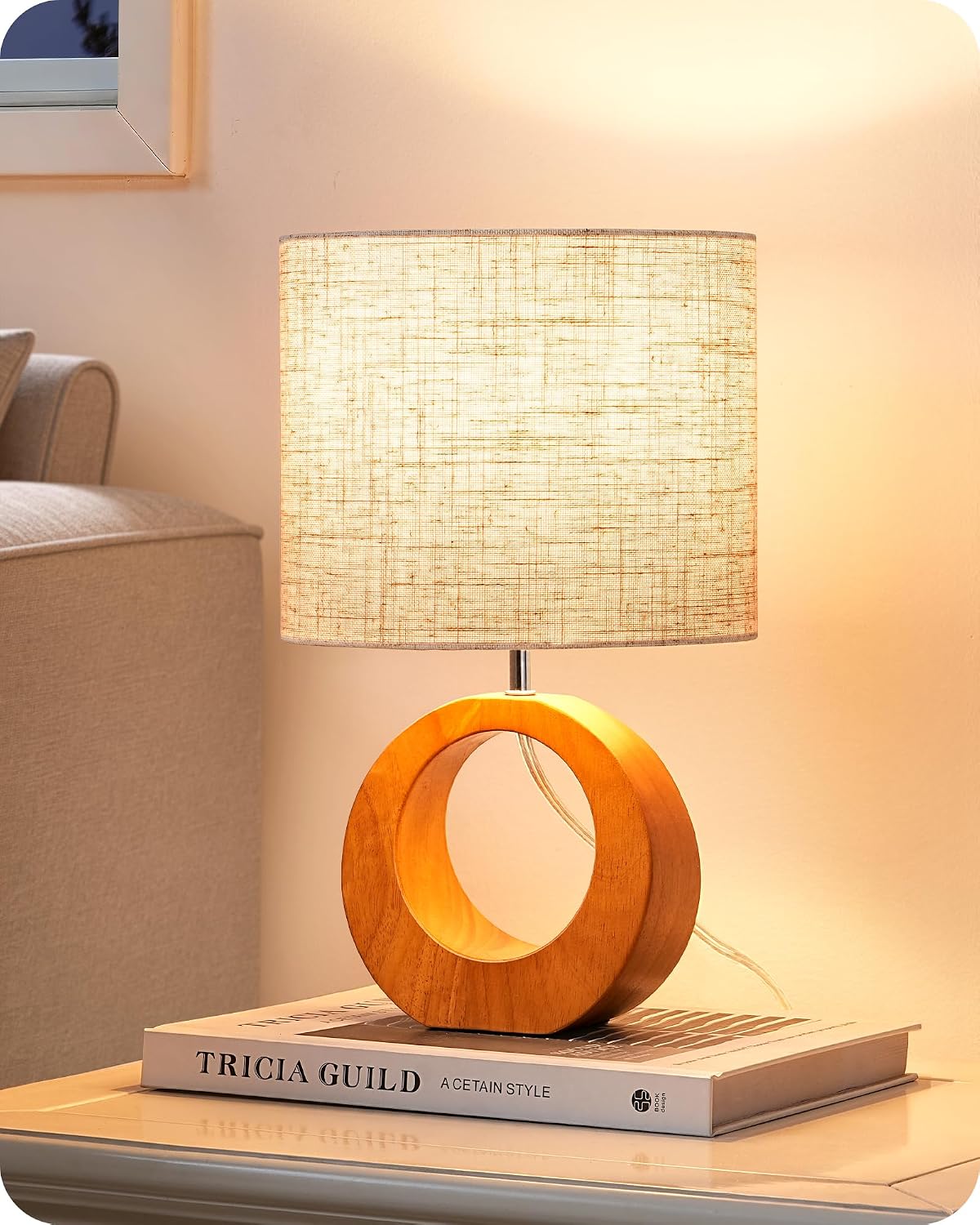 13.4" Small Wood Table Lamp, ON-Off Switch, E26 Base, Bedroom