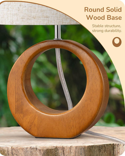 13.4" Small Wood Table Lamp, ON-Off Switch, E26 Base, Bedroom