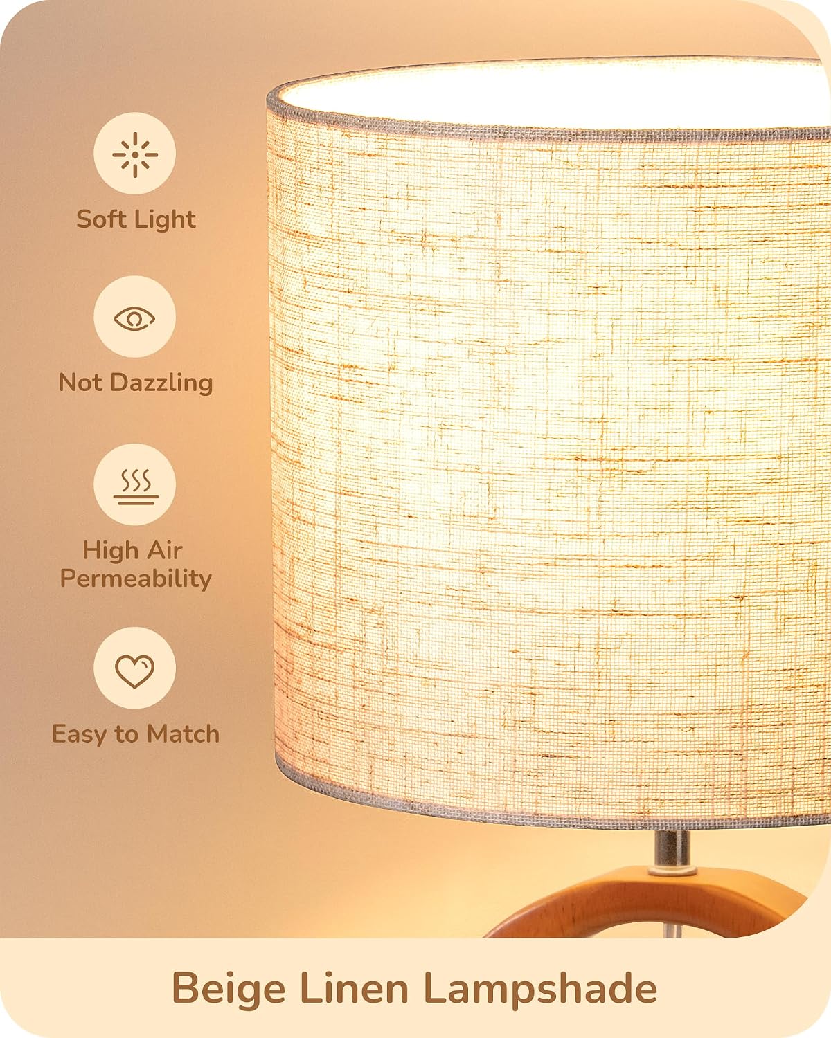 13.4" Small Wood Table Lamp, ON-Off Switch, E26 Base, Bedroom