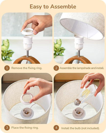 13.4" Small Wood Table Lamp, ON-Off Switch, E26 Base, Bedroom