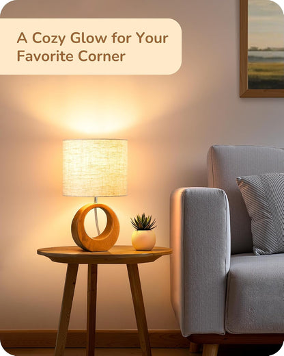 13.4" Small Wood Table Lamp, ON-Off Switch, E26 Base, Bedroom