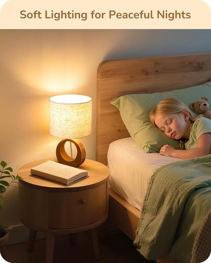 13.4" Small Wood Table Lamp, ON-Off Switch, E26 Base, Bedroom