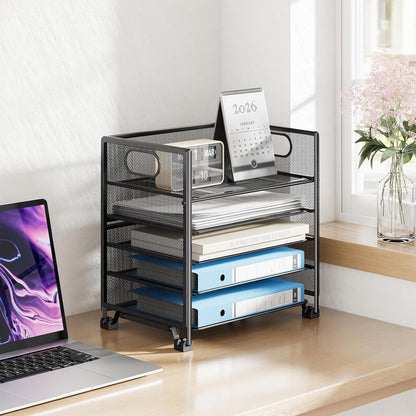 5-Tier Paper Tray Organizer, File Organizer for Desk, Black