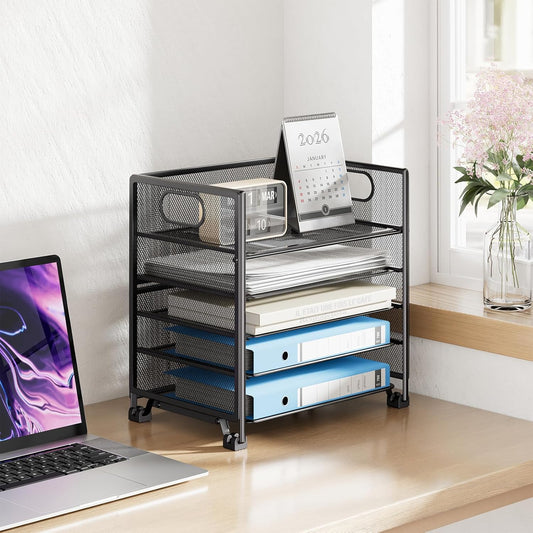 5-Tier Paper Tray Organizer, File Organizer for Desk, Black