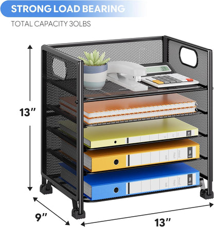 5-Tier Paper Tray Organizer, File Organizer for Desk, Black