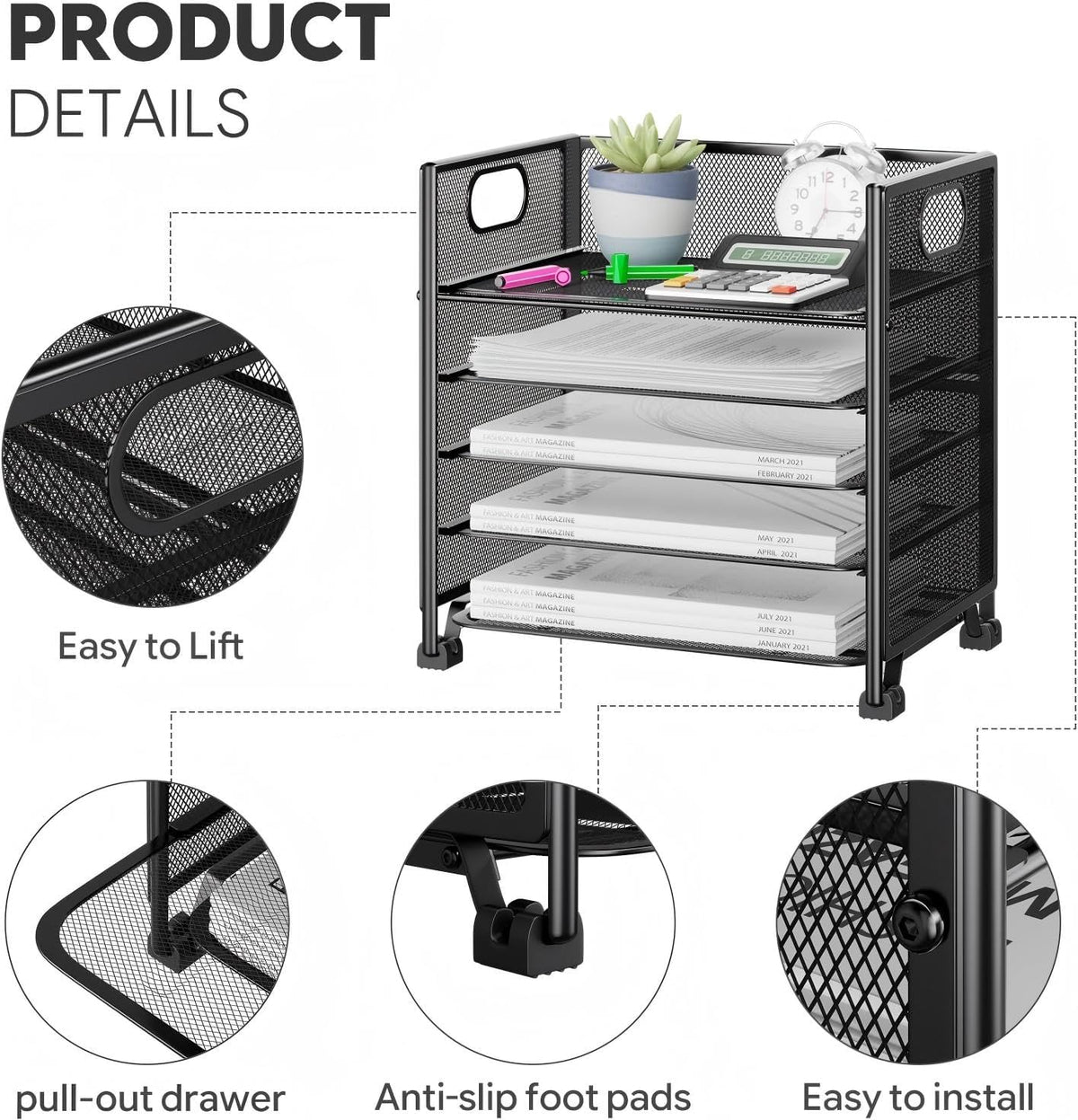 5-Tier Paper Tray Organizer, File Organizer for Desk, Black