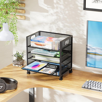 5-Tier Paper Tray Organizer, File Organizer for Desk, Black