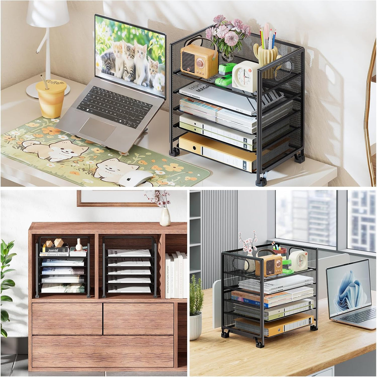 5-Tier Paper Tray Organizer, File Organizer for Desk, Black