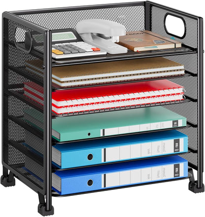 5-Tier Paper Tray Organizer, File Organizer for Desk, Black