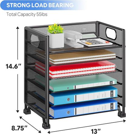 5-Tier Paper Tray Organizer, File Organizer for Desk, Black
