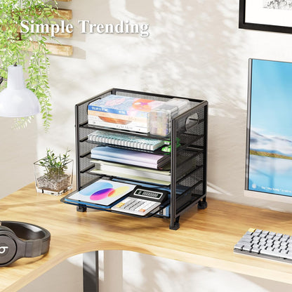 5-Tier Paper Tray Organizer, File Organizer for Desk, Black