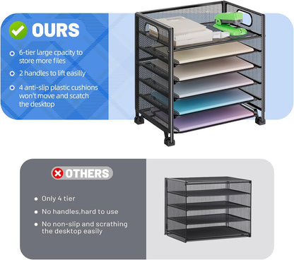 5-Tier Paper Tray Organizer, File Organizer for Desk, Black