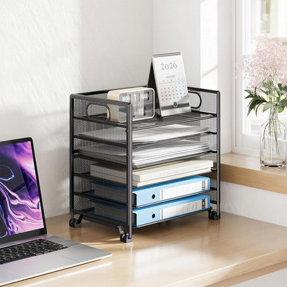 5-Tier Paper Tray Organizer, File Organizer for Desk, Black