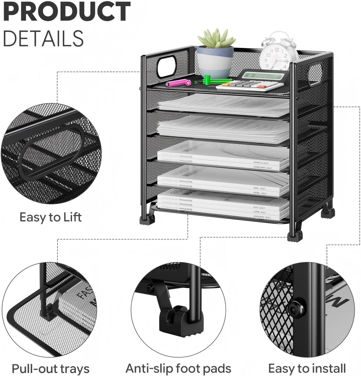 5-Tier Paper Tray Organizer, File Organizer for Desk, Black
