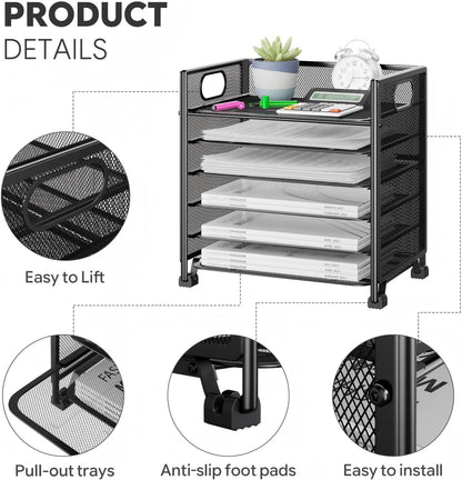 5-Tier Paper Tray Organizer, File Organizer for Desk, Black