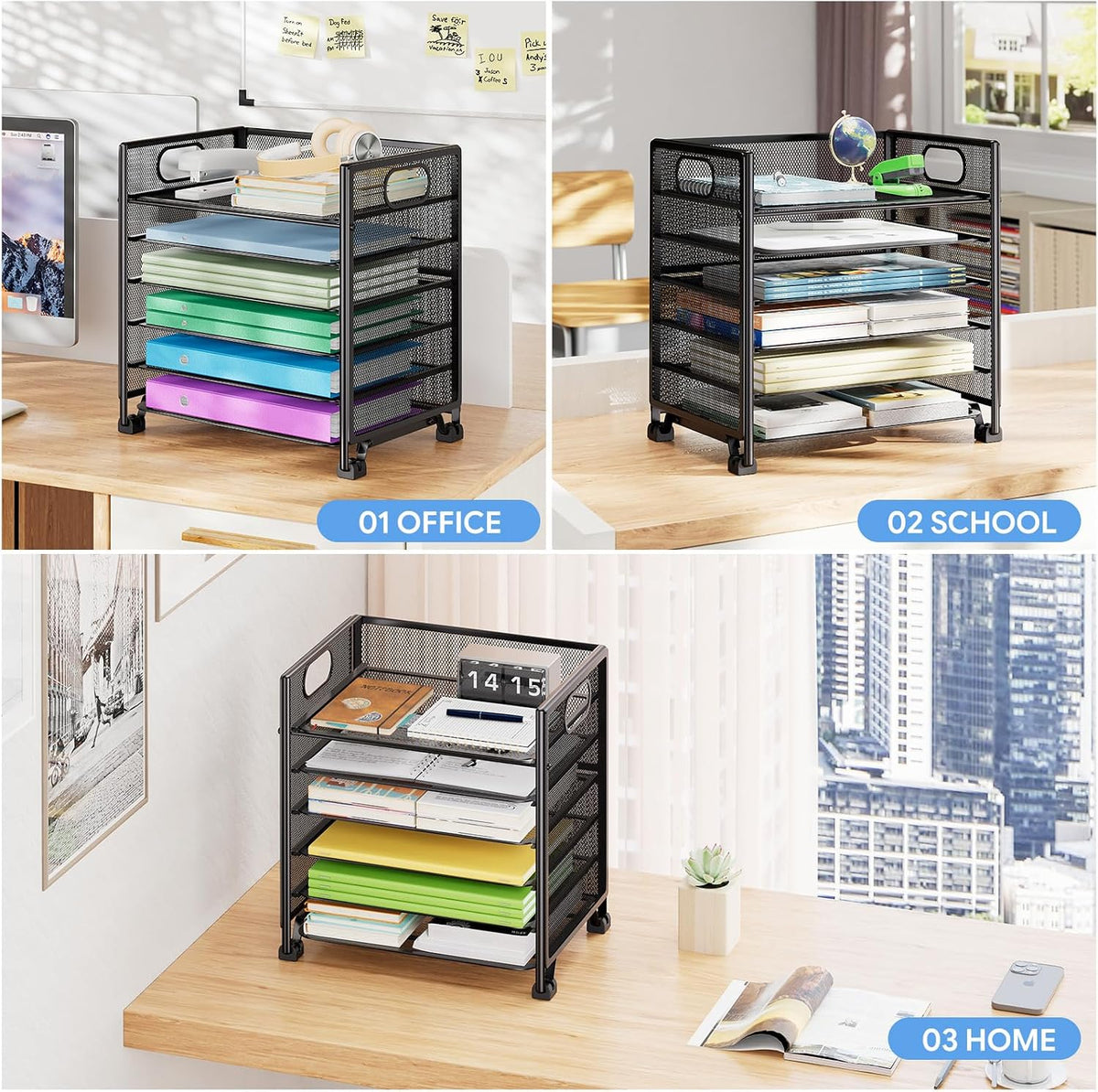 5-Tier Paper Tray Organizer, File Organizer for Desk, Black
