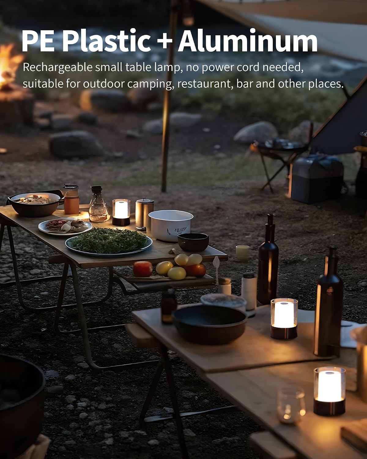 4" Black Cordless Table Lamp Set of 2, Outdoor Rechargeable Lamp