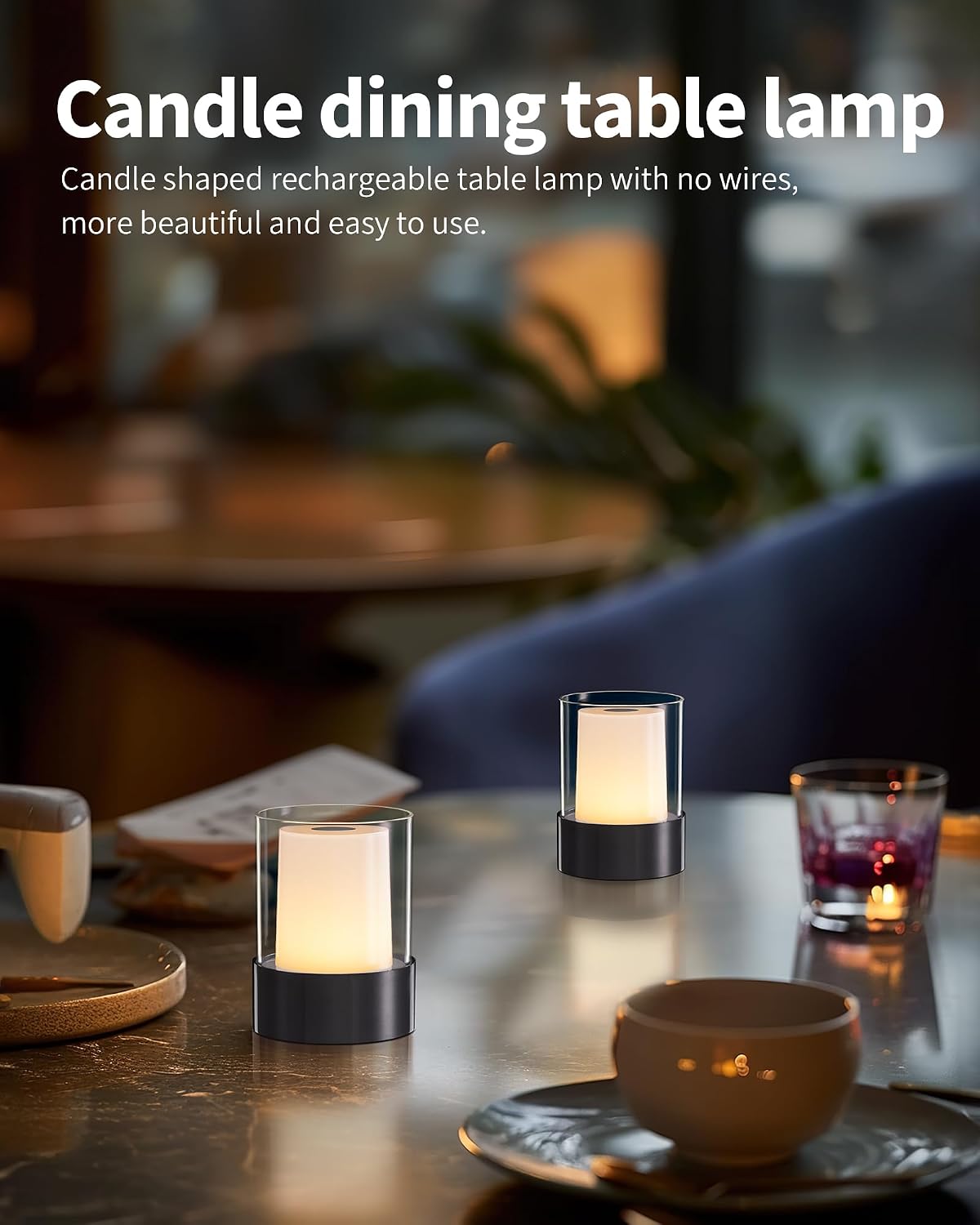 4" Black Cordless Table Lamp Set of 2, Outdoor Rechargeable Lamp