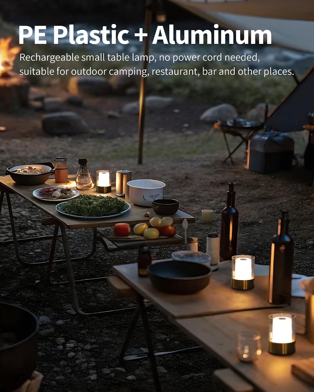 4" Black Cordless Table Lamp Set of 2, Outdoor Rechargeable Lamp