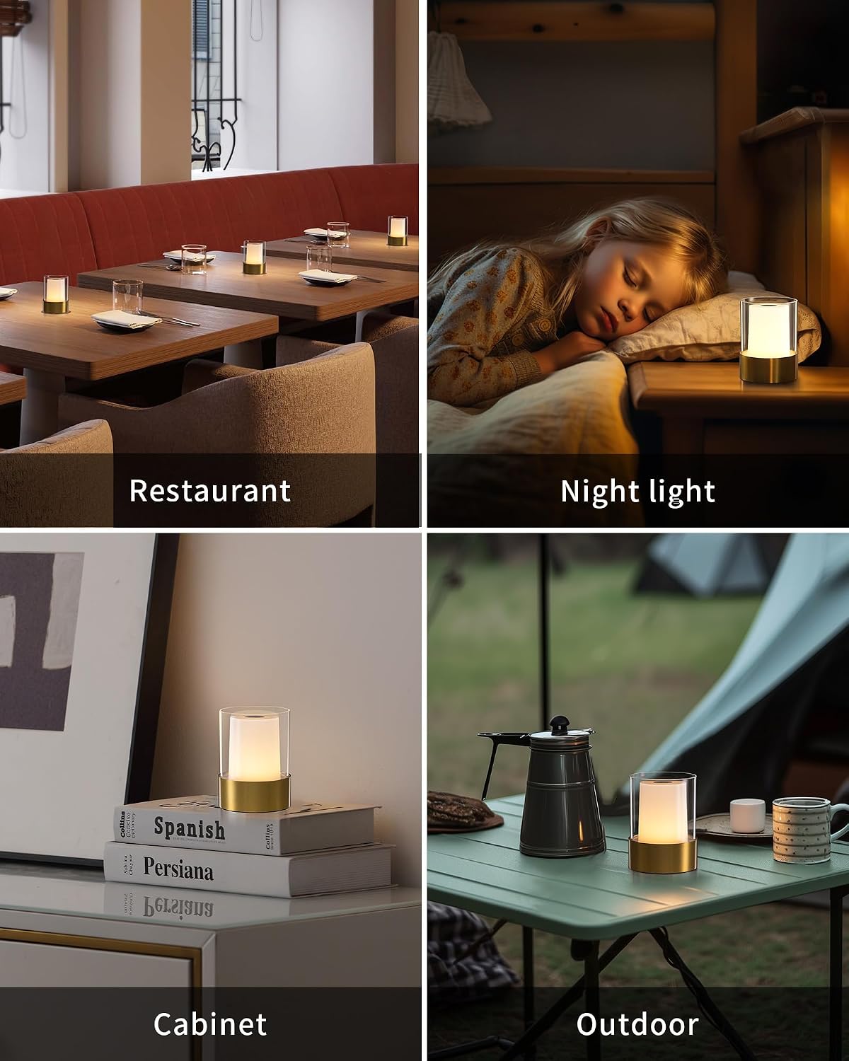 4" Black Cordless Table Lamp Set of 2, Outdoor Rechargeable Lamp