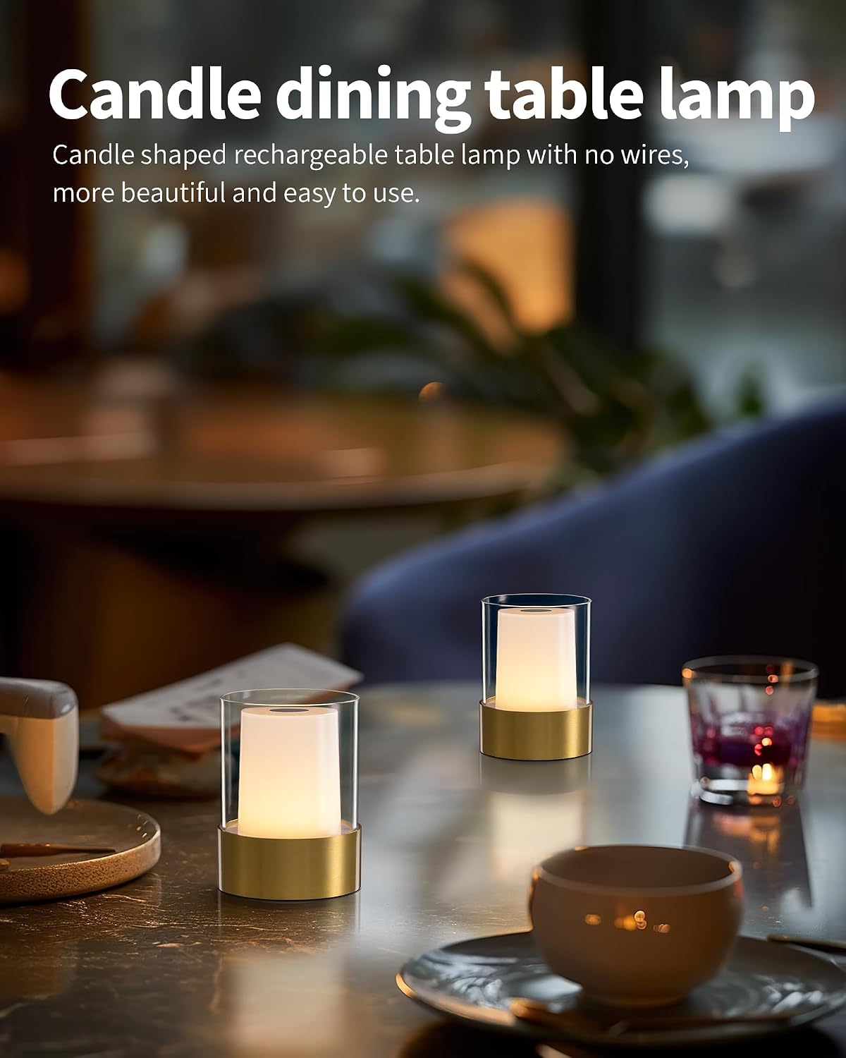 4" Black Cordless Table Lamp Set of 2, Outdoor Rechargeable Lamp