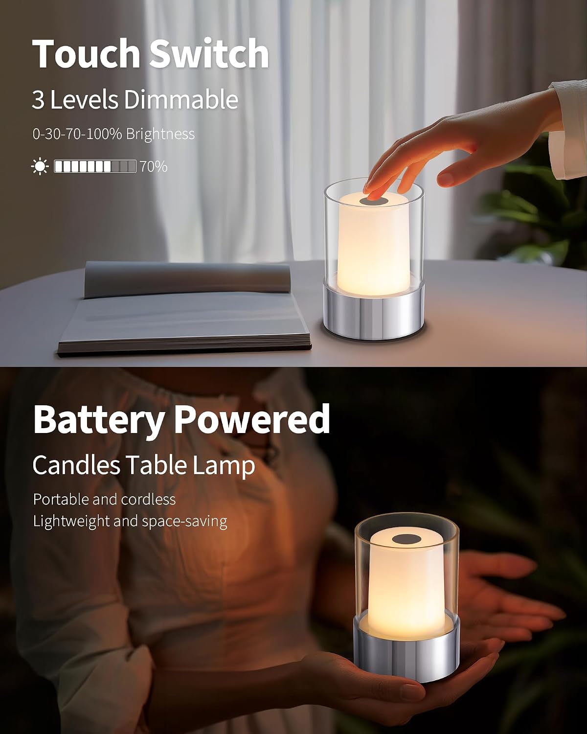 4" Black Cordless Table Lamp Set of 2, Outdoor Rechargeable Lamp