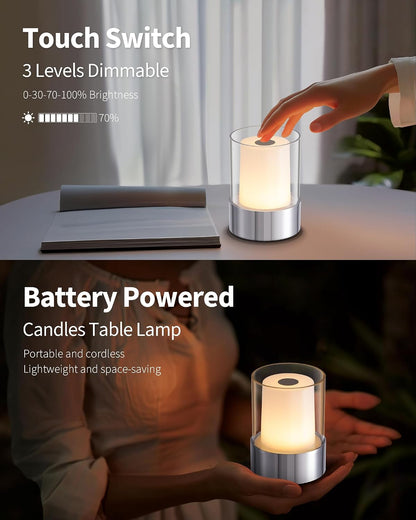 4" Black Cordless Table Lamp Set of 2, Outdoor Rechargeable Lamp