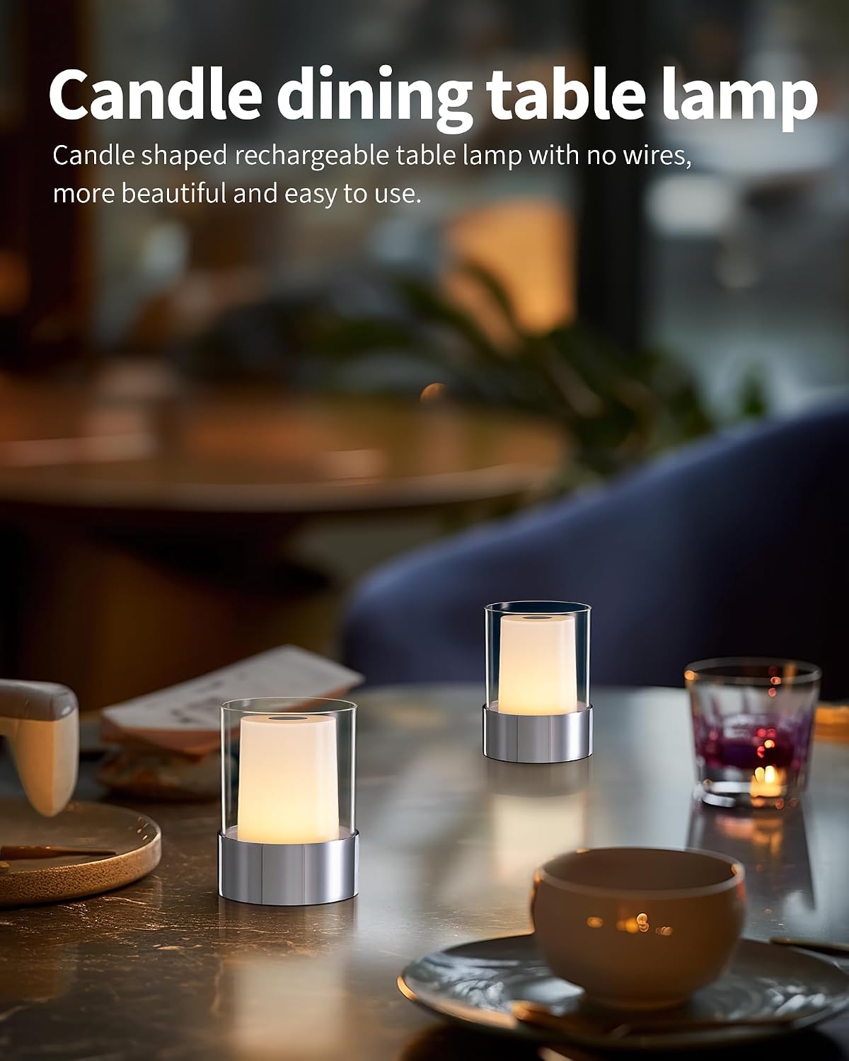 4" Black Cordless Table Lamp Set of 2, Outdoor Rechargeable Lamp