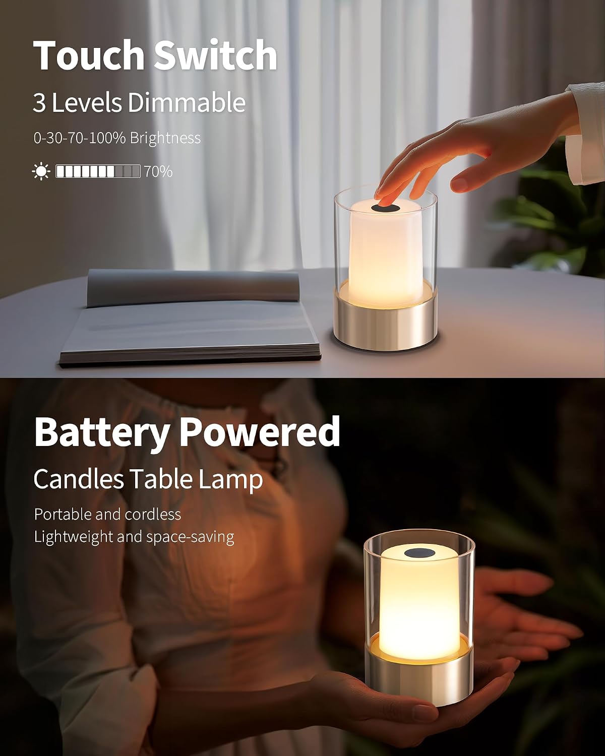 4" Black Cordless Table Lamp Set of 2, Outdoor Rechargeable Lamp